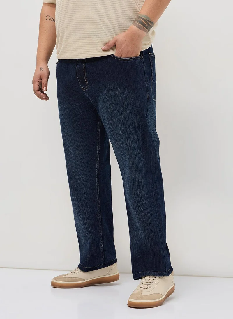 أوربانو فاشن Urbano Plus Men's Dark Blue Straight Fit Washed Denim Jeans Stretchable